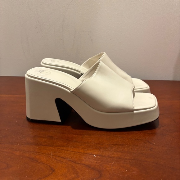 Zara Women's Chunky Platform Slip On Mules in White Size 40 - Picture 5 of 10